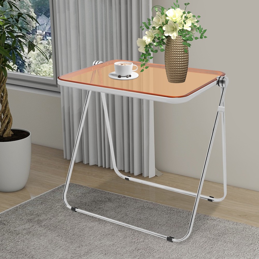 Clear Foldable Side Table, Tiny Desk for Home Office, Small Computer Desk