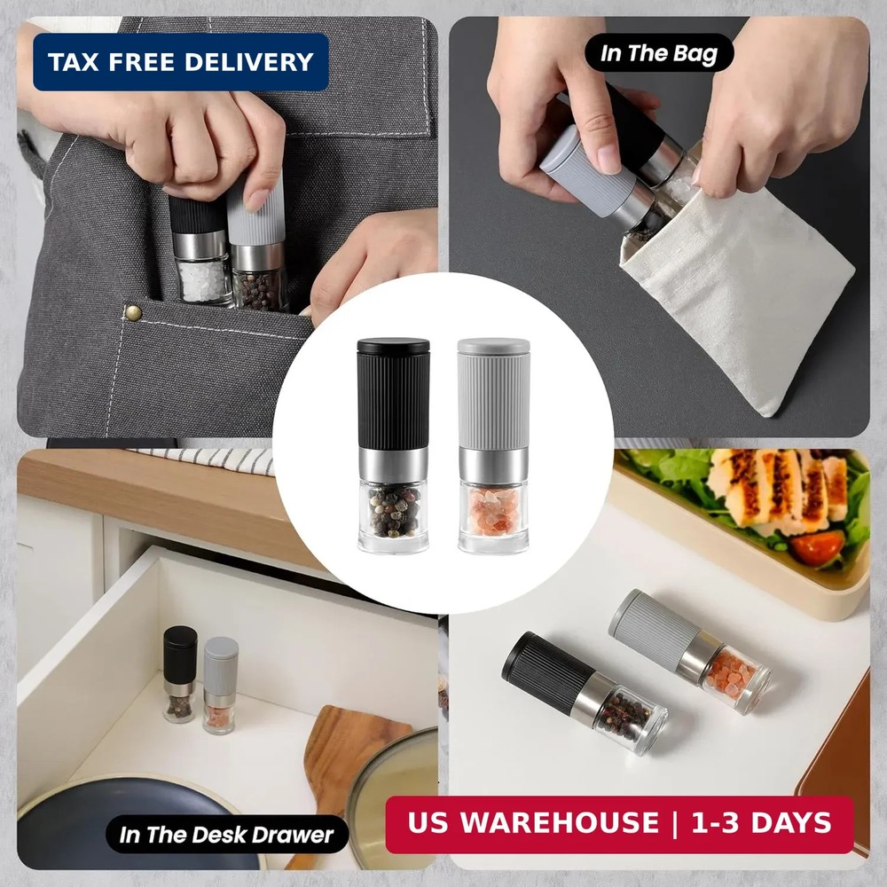 Mini Salt and Pepper Grinder Set, Small Tiny Adjustable Coarseness Ceramic Salt