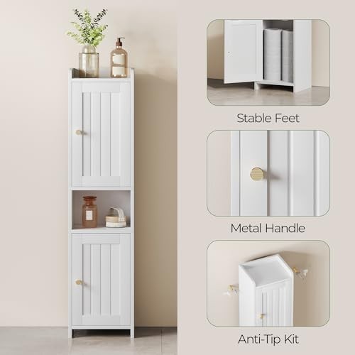 Freestanding Bathroom Cabinet with 2 Doors, Adjustable Shelf, Small Storage Unit