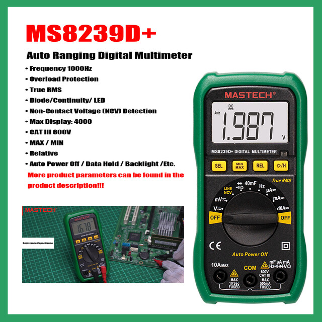 MASTECH MS8239D+ MS8239T Auto Ranging Digital Multimeter Professional True RMS ✦