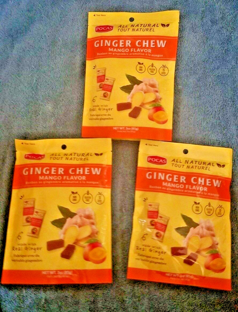 3 PACK POCAS GINGER MANGO FLAVOR CHEW CANDY