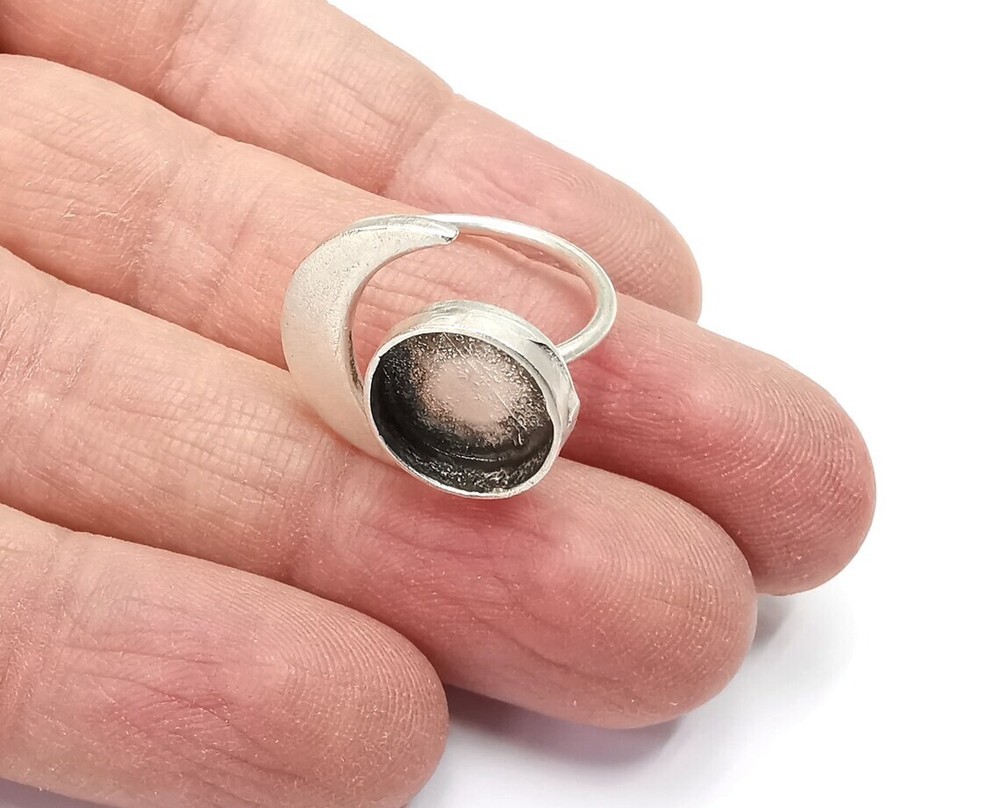 Crescent Moon Silver Ring Blank Base Bezel Settings Cabochon Mountings G27638