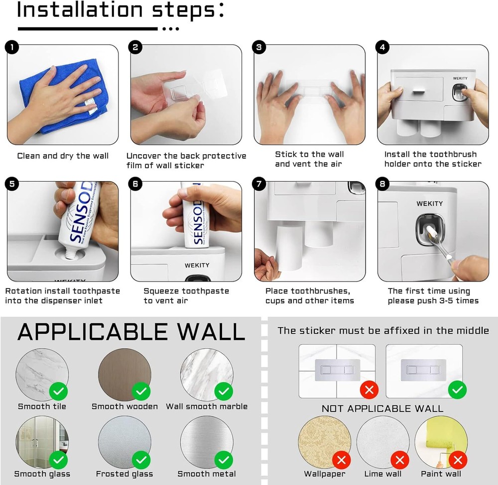 Wekity Multifunctional Wall-Mounted Toothbrush Holder, Automatic Toothpaste