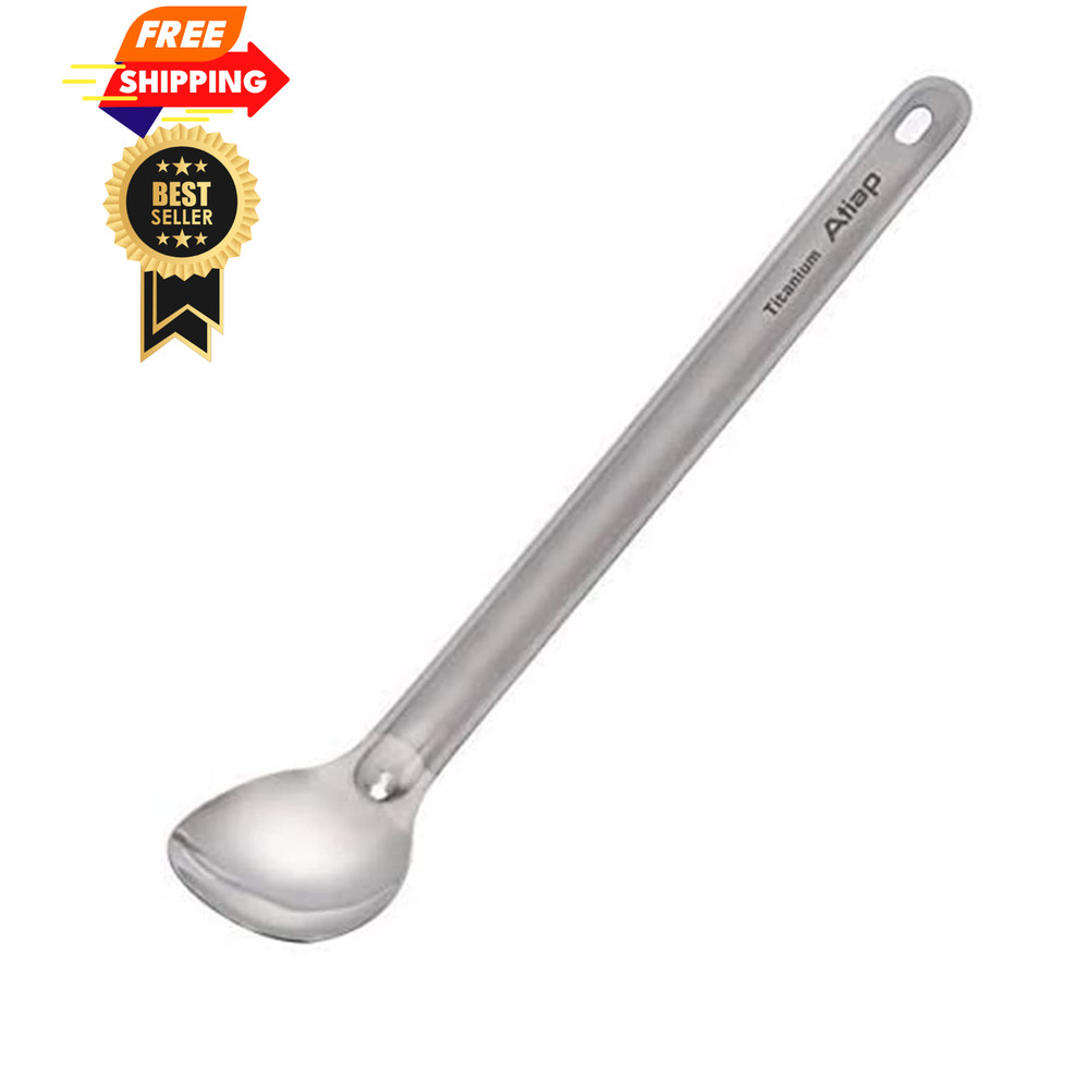 ATiAP Camping spoon Titanium Long Handle Spoon, 8.46" with 1, Frosted