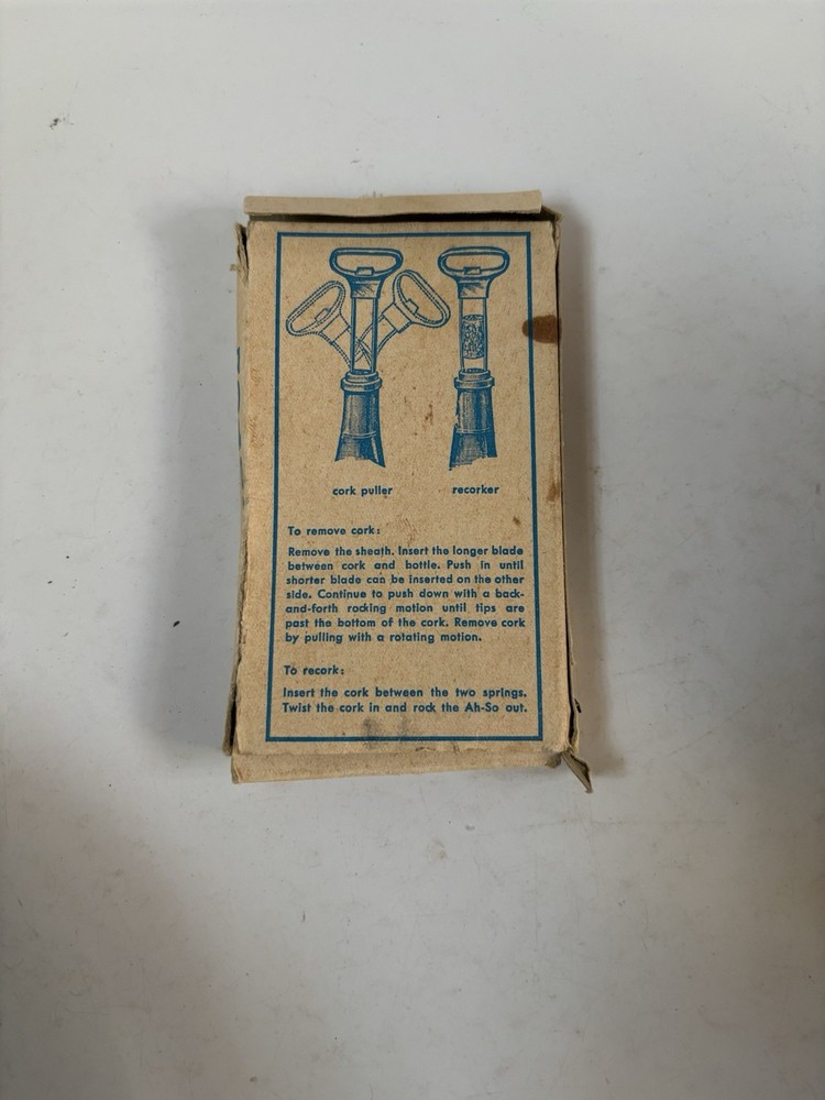 Western Germany Ah-So Cork Puller Bottle Opener w/Box Barware