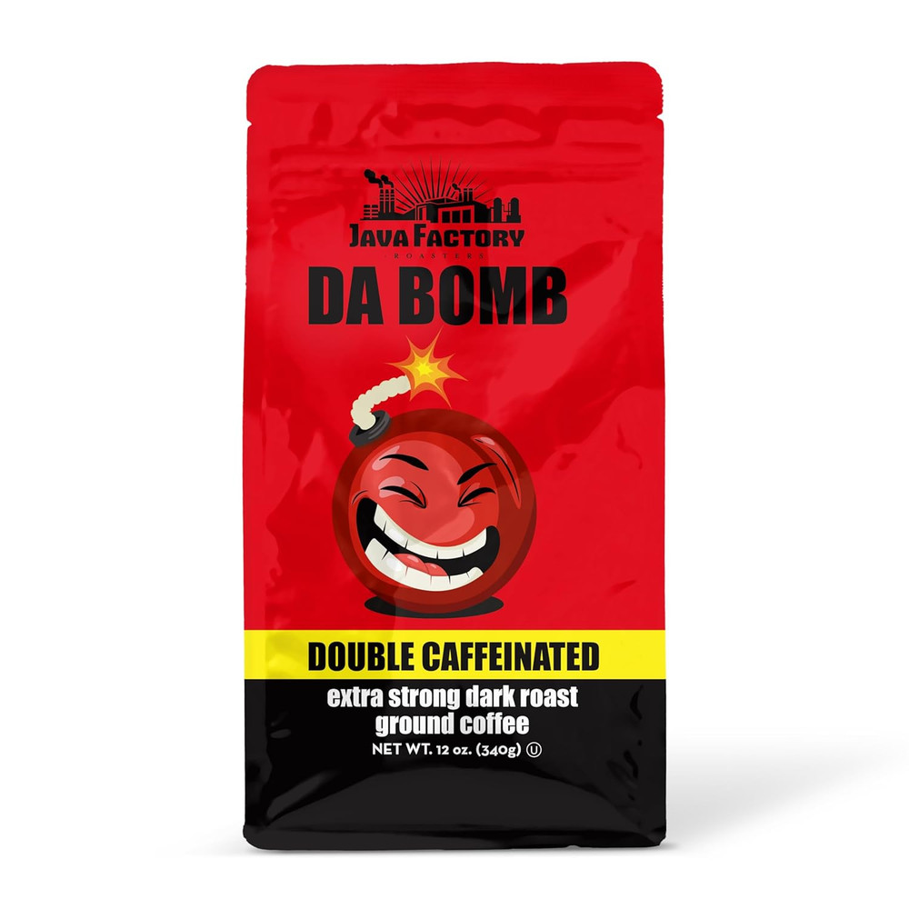 Java Factory High Caffeine Ground Coffee, Da Bomb Dark Roast, Double Caffeinated