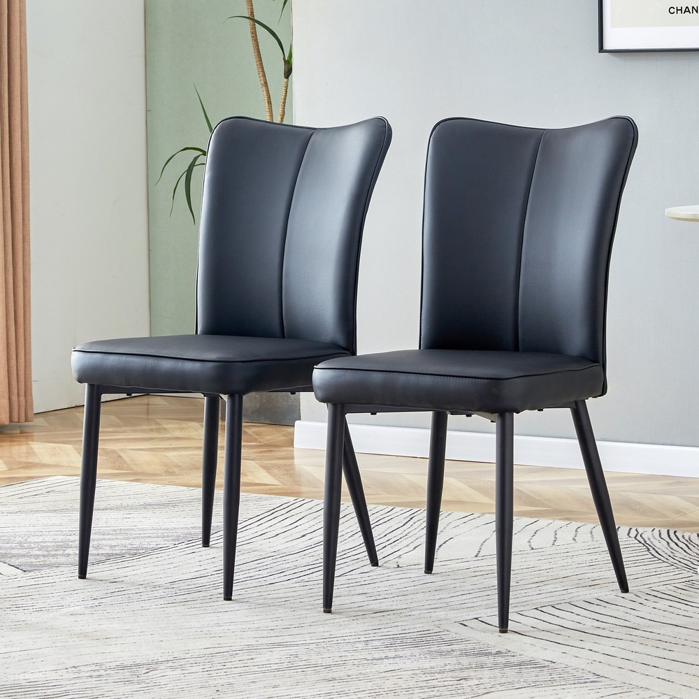 Modern minimalist dining chairs, black PU leather curved backrest and seat cus