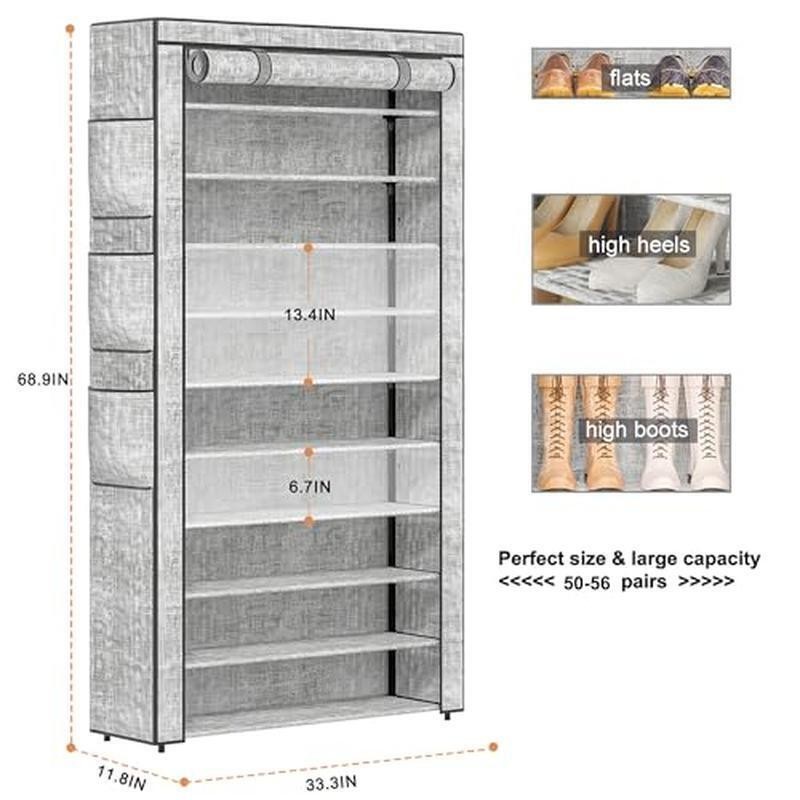 10-Tier Shoe Rack Large Capacity Organizer Waterproof Dustproof Entryway Storage