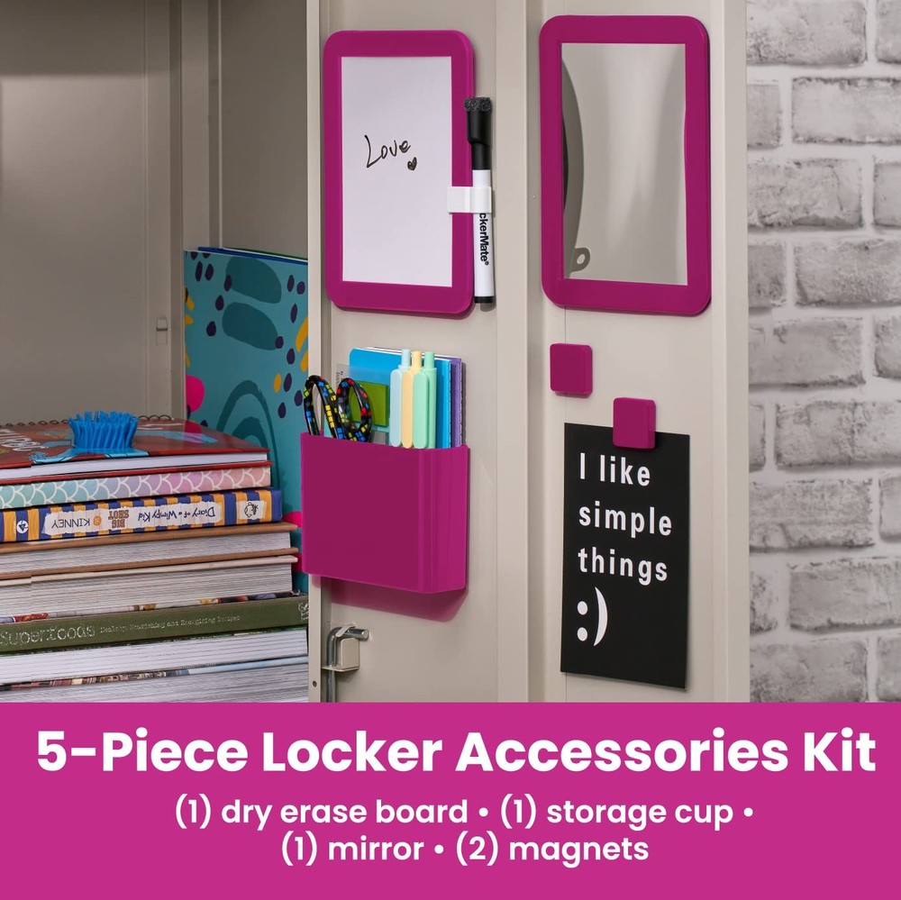 6-Piece Locker Organizer Kit, Includes Mirror, Whiteboard, Storage Cup & Dry ...