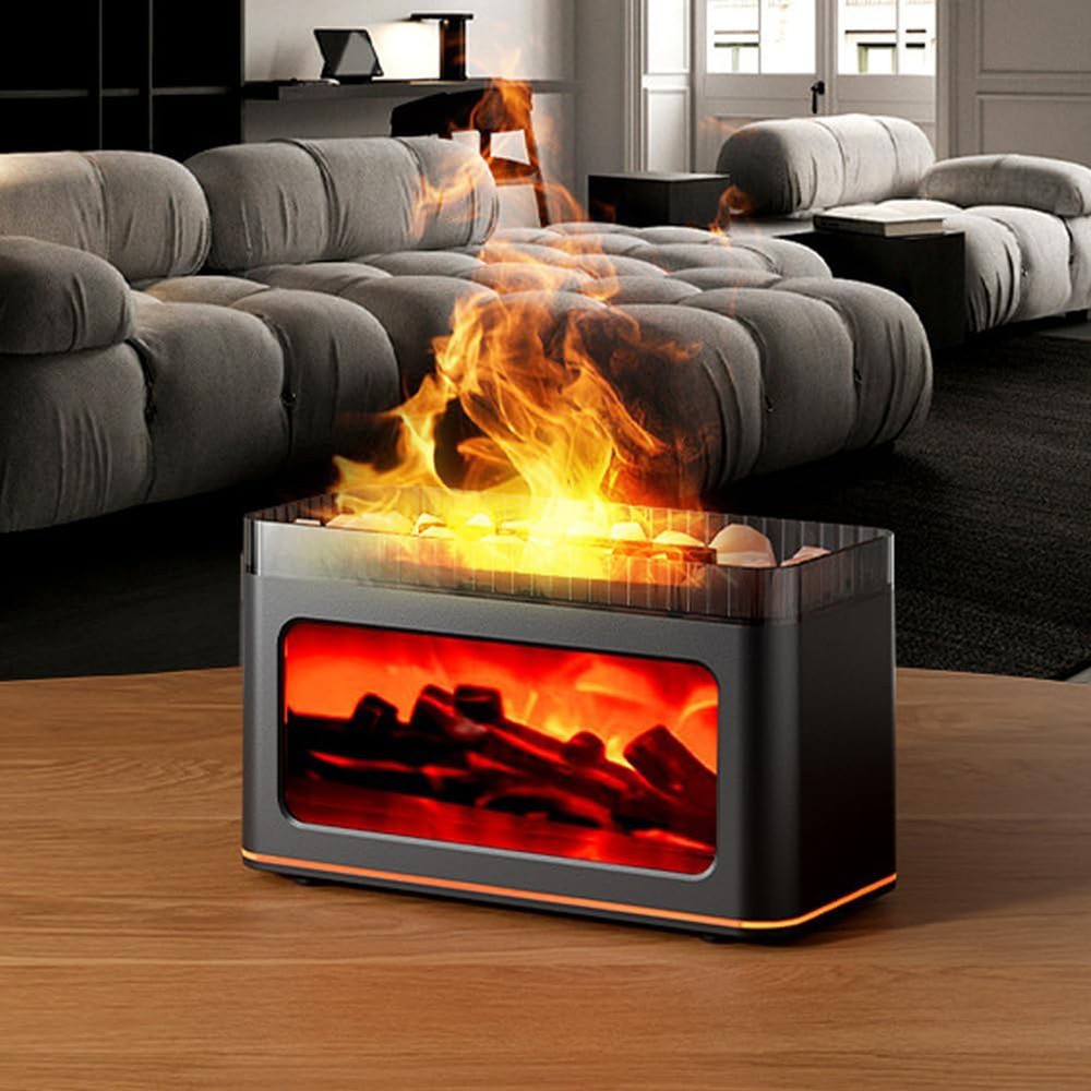 Fire Flame Aroma Diffuser, Essential Oil, Air Humidifier, LED Aromatherapy Black