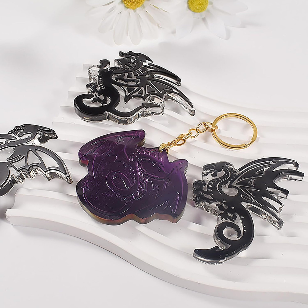 2 Pack Dragon Keychain Resin Mold - 9 Cavities Each - Multiple Style - Pendant -