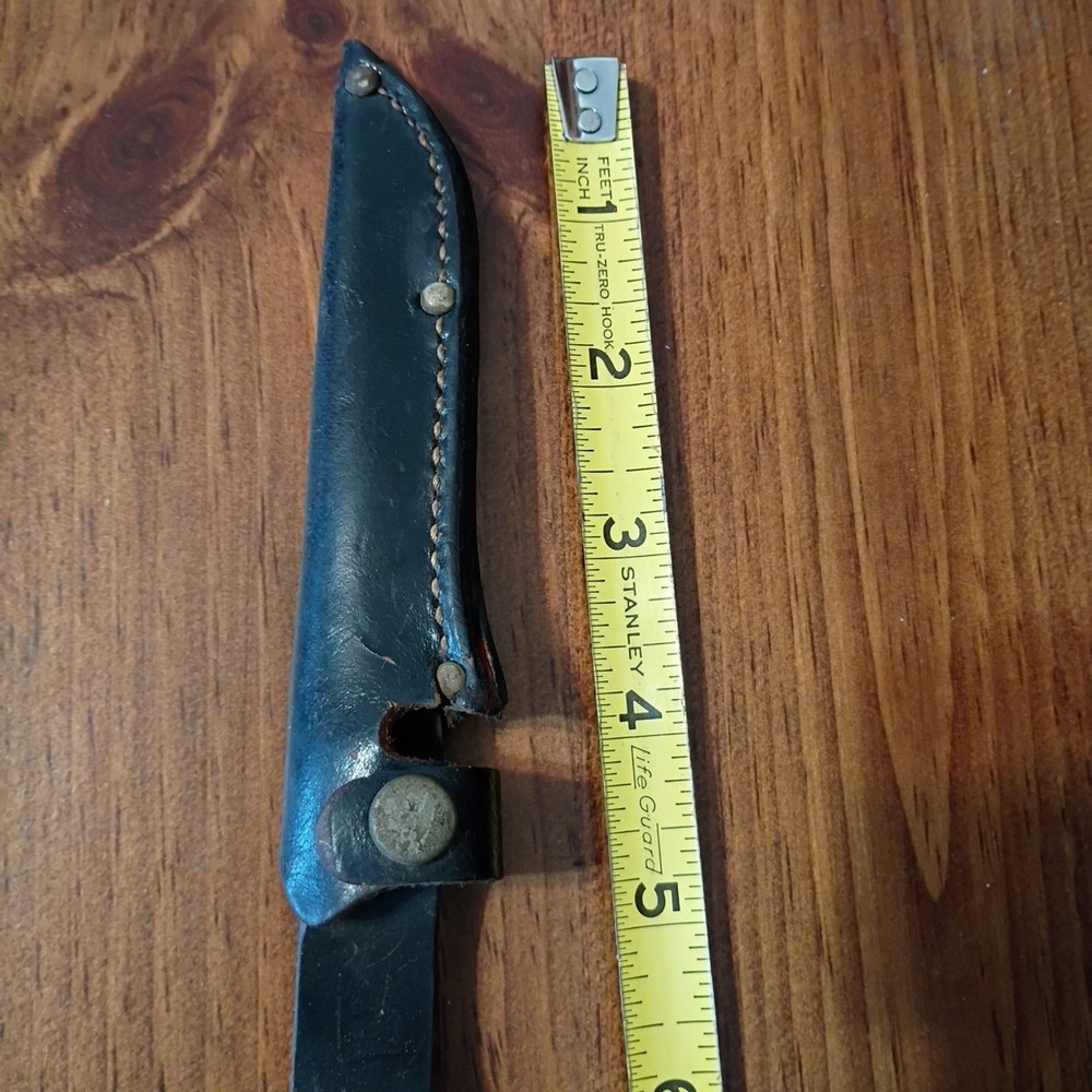 Vtg Leather Sheath For 4" Fixed Blade Knife W/ Belt Loop & Snap Closure