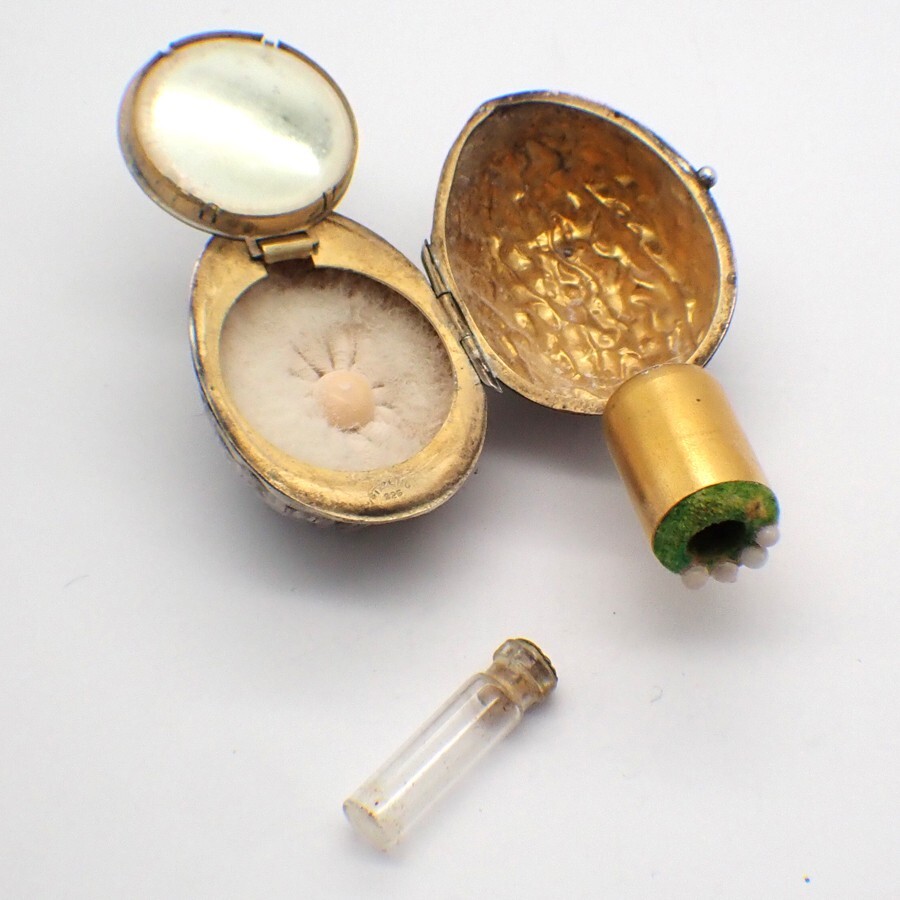 Walnut Form Perfume and Powder Box Pendant Sterling Silver