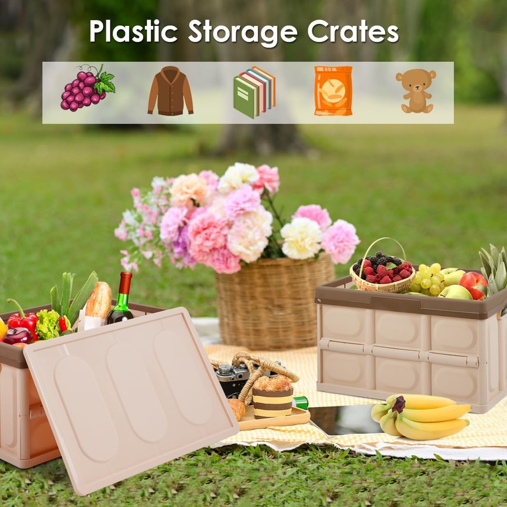 Foldable Storage Boxes with Lids, 3-Pack Collapsible Plastic Storage Bins Org...
