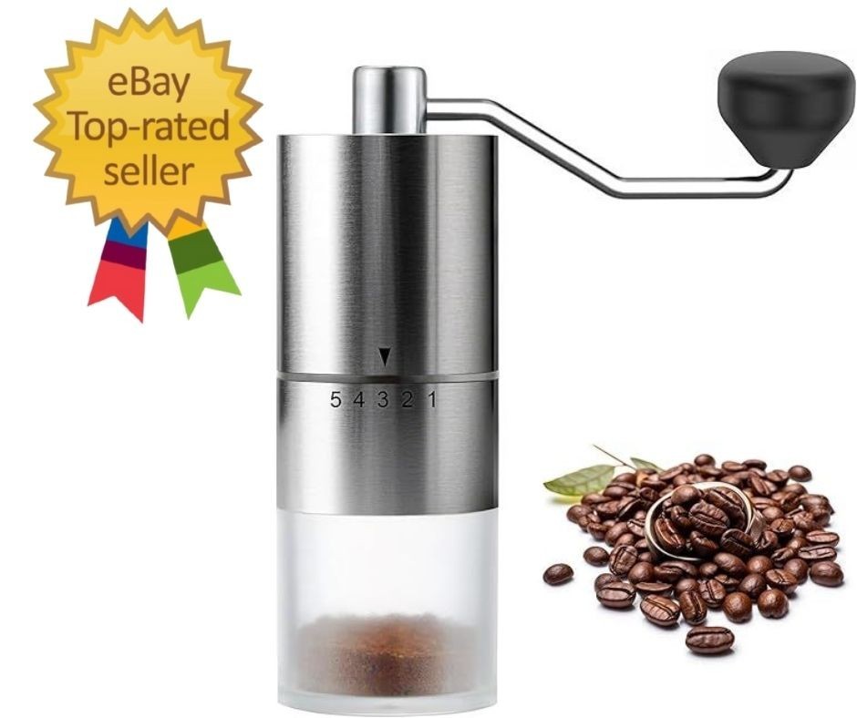 Portable Manual Coffee Grinder - Conical Burr with 5 Silver Ceramic