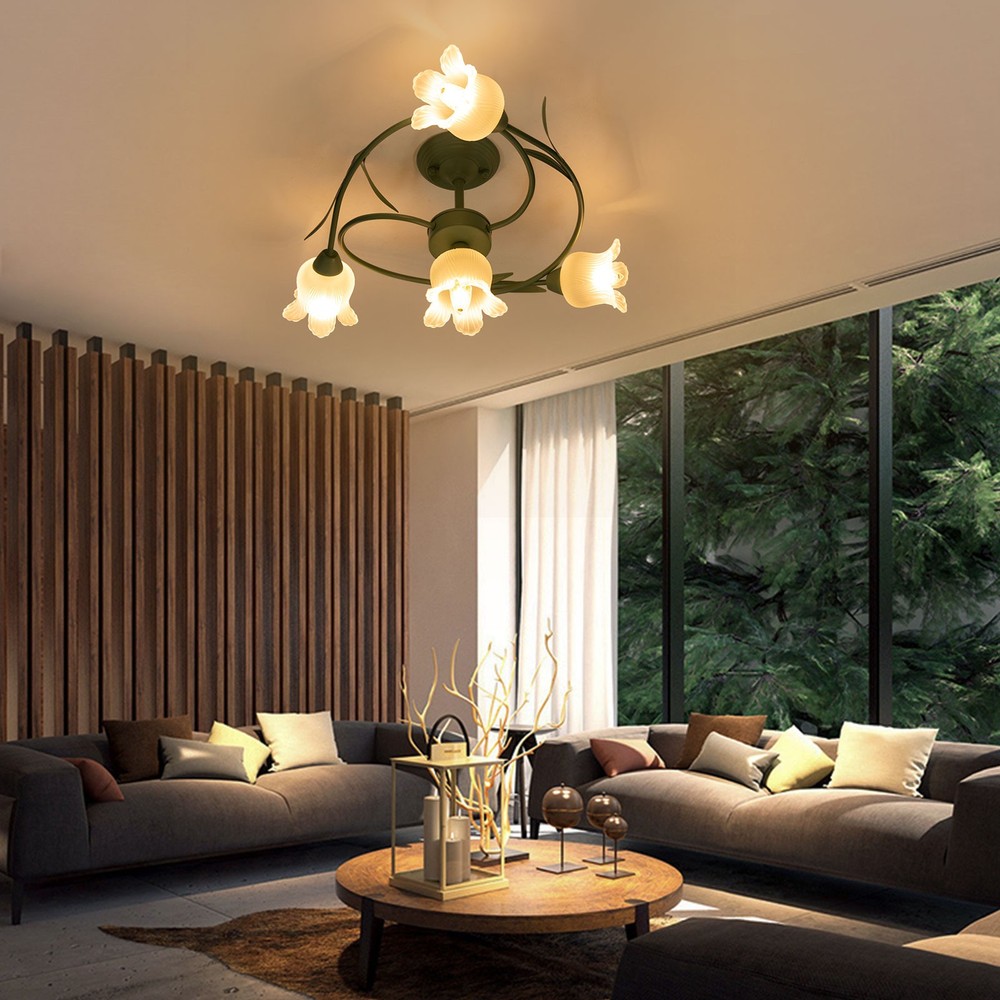 Mid Century Ceiling Light 4-Light Rounded Floral Shade Ceiling Chandelier