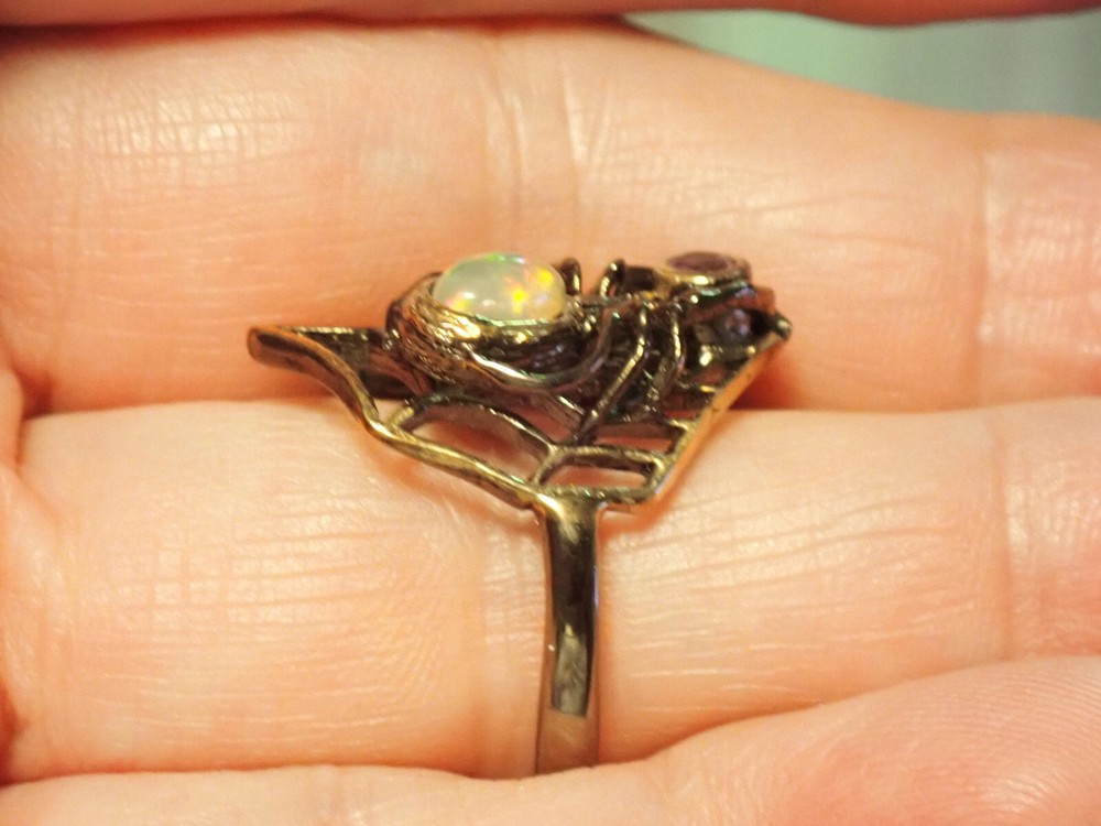 Natural gemstone Opal Sterling Silver Ring sz 7
