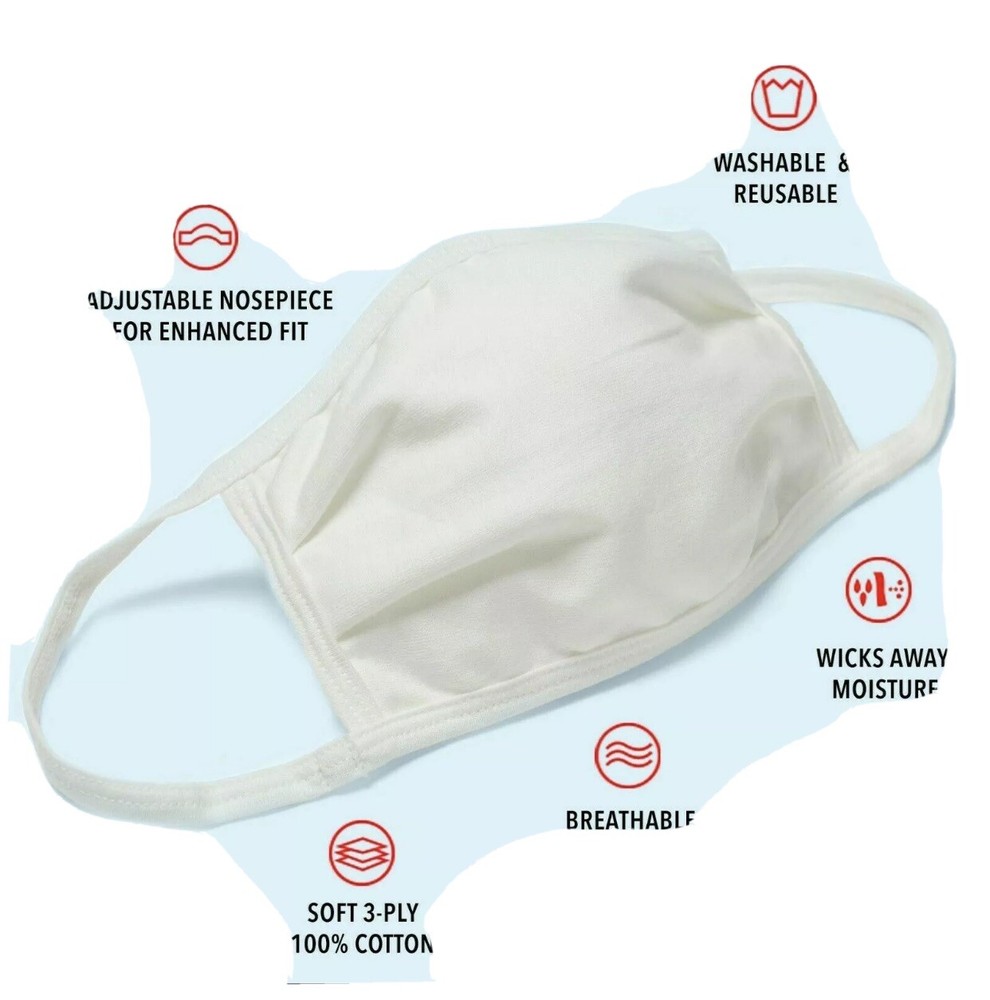 White Cloth Face Masks Hanes-5pk