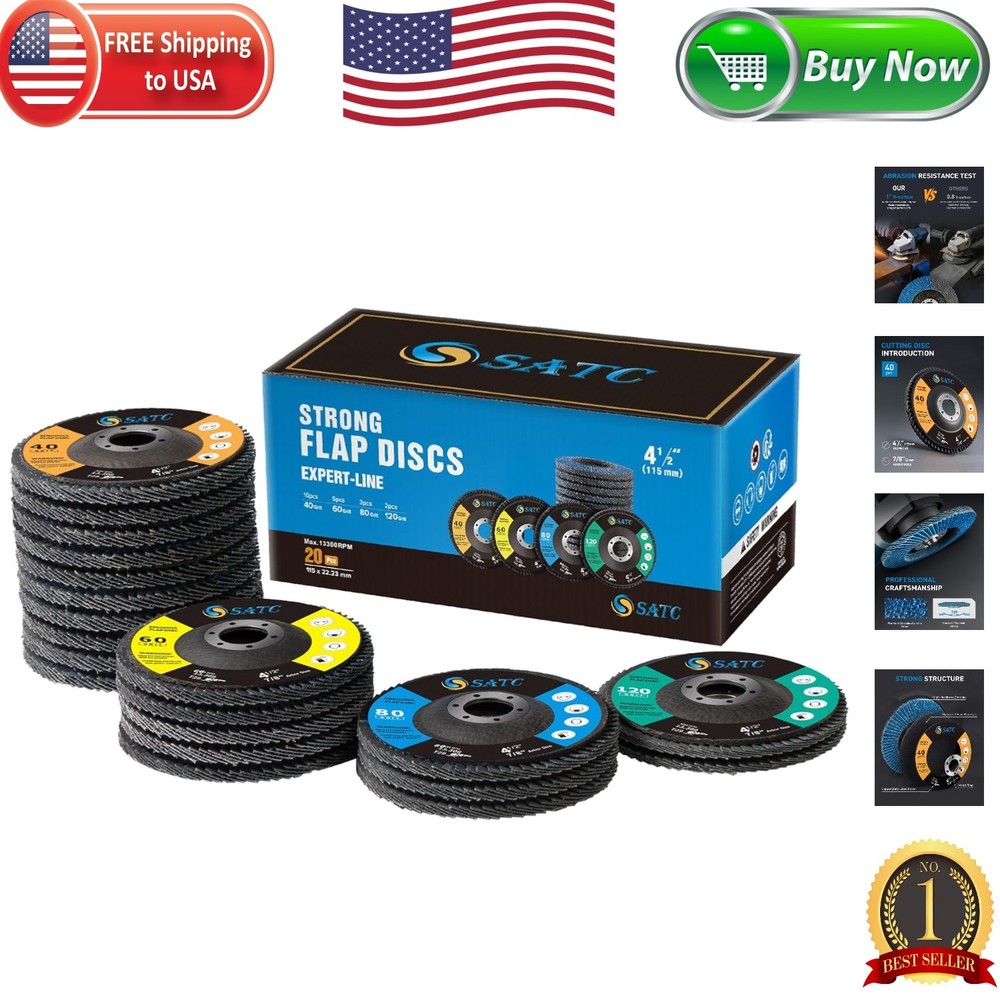 Durable Zirconia Flap Disc Pack - 20 Discs, 4.5" Diameter for Versatile Grinding