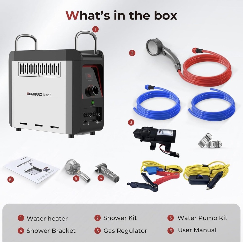 Camplux Propane Shower Heater Portable, Instant Hot Water Pump Kit for Camping