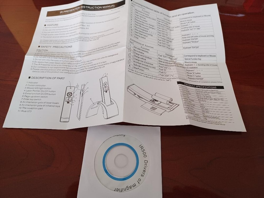 Leed's IR Laser Presenter Pointer - Mouse Control USB Base Manual CD Drivers VGC