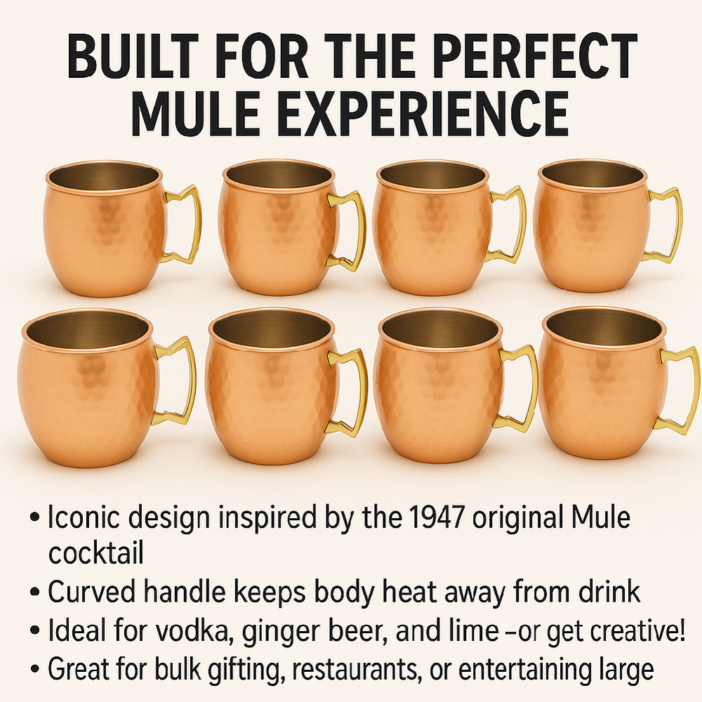 100% Handmade 16oz Solid Copper Mule Mug – Barrel Shaped Mug (Set of 4)