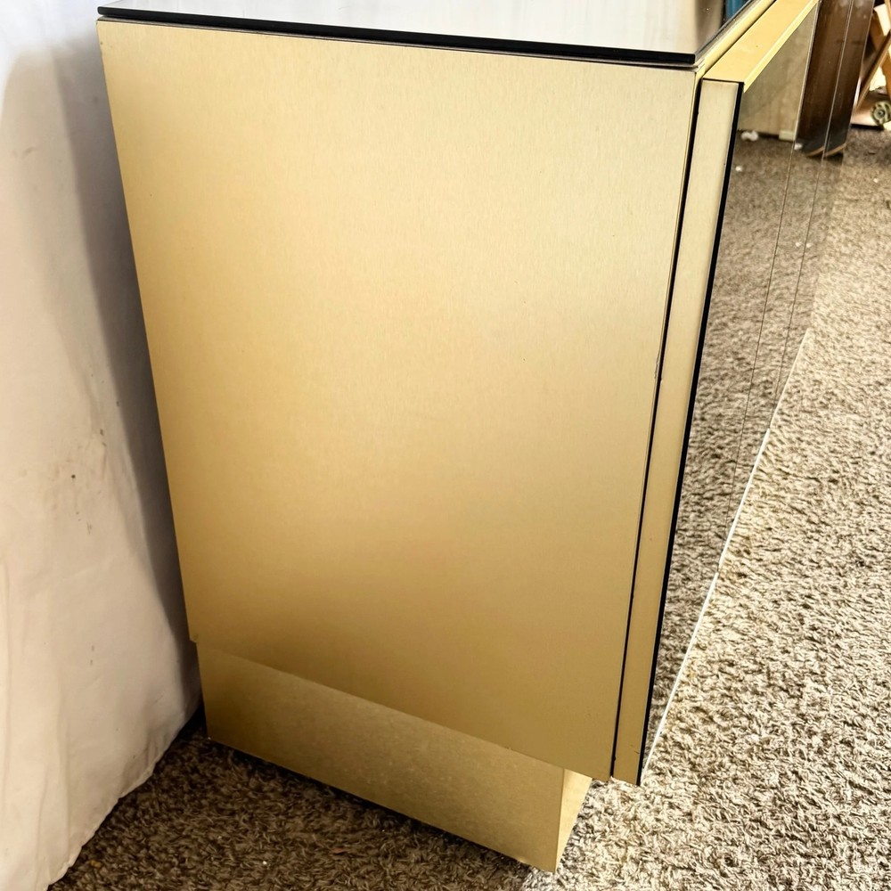Postmodern Smoked Mirror and Gold Credenza