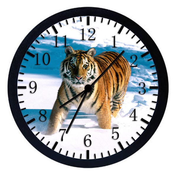 Tiger in the Snow Black Frame Wall Clock W12