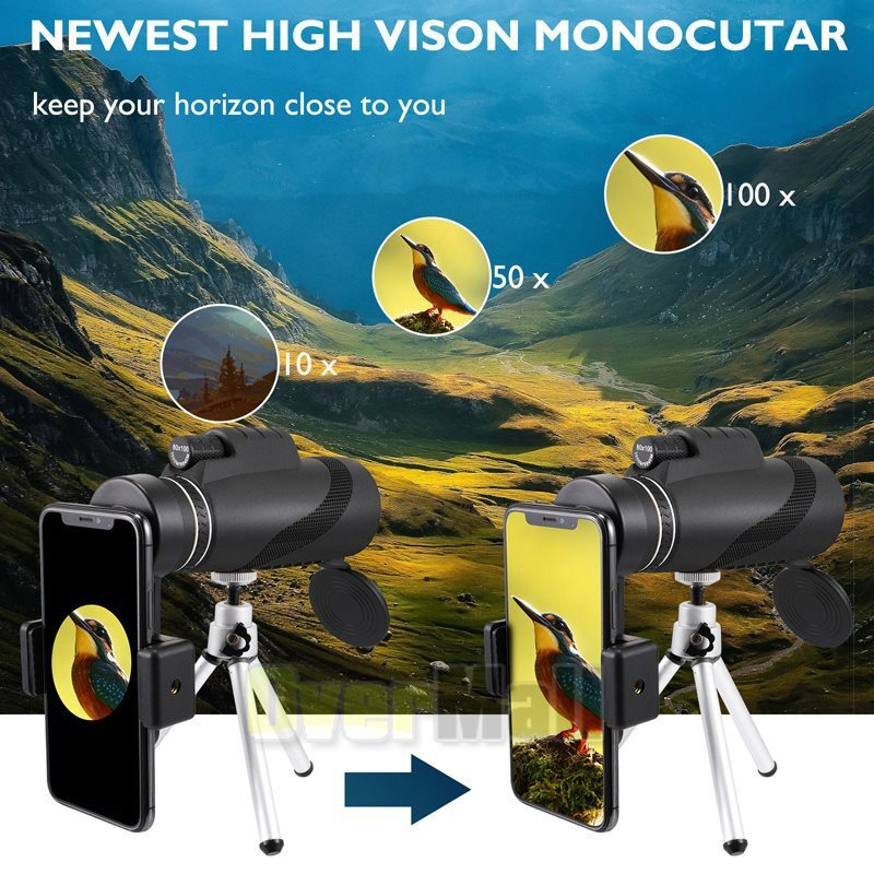 80X100 Monocular Binoculars With Night Vision BK4 Prism High Power Waterproof