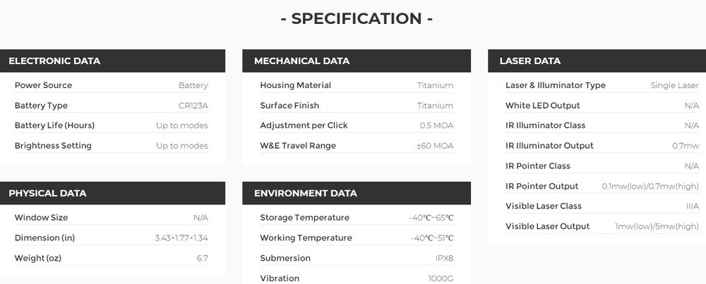 Holosun LE117-IR Titanium Single Collimated IR Laser Pointer