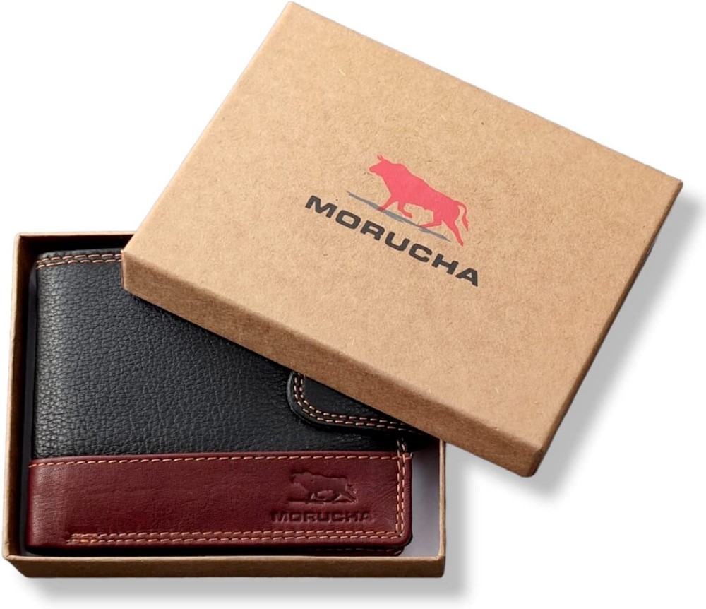 MORUCHA Mens RFID Blocking Real Soft Leather Passcase Wallet M75 Black Brown