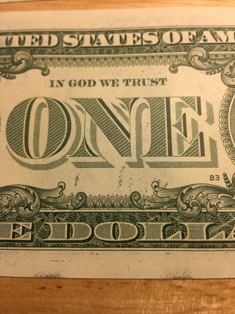 2021 Consecutive $1 Bill Errors~wet Ink Transfer On Reverse