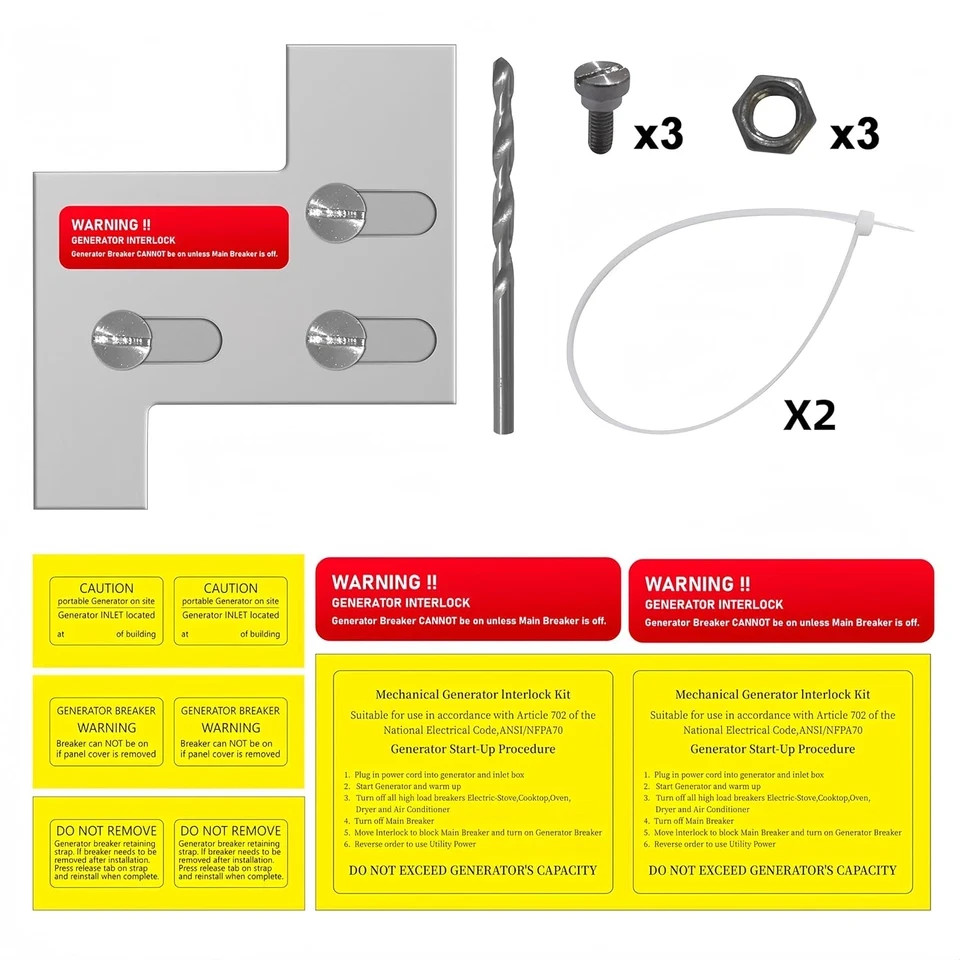 Generator Interlock Kit Compatible with General Electric GE 150 or 200 Amp Panel
