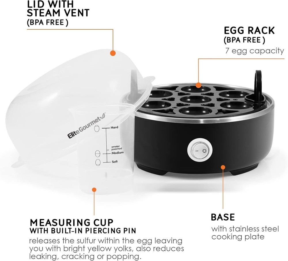 Multi-Functional Egg Cooker: 7-Egg Capacity with Easy Cleanup & Recipes Included
