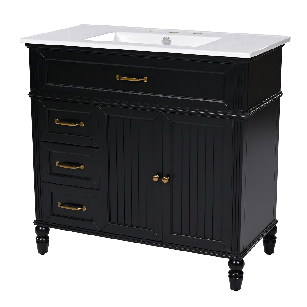36" Bathroom Vanity with Sink, Bathroom Cabinet with Drawers, Solid Frame