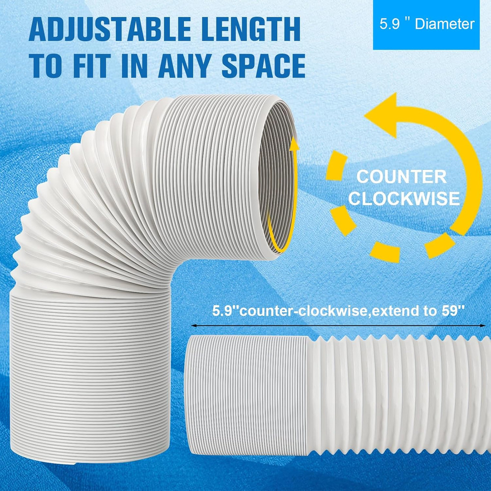 Portable Air Conditioner Hose Kit AC Hose with Adapter 5.9" Dia 59" Length Flexi