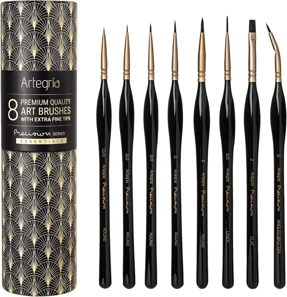 Precision Art Brush Set - 8 Ergonomic Miniature Brushes with Storage Container