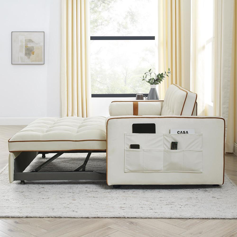 55.5" Pull Out Sleep Sofa Bed 2 Seater Adjsutable Backrest and Lumbar Pillows