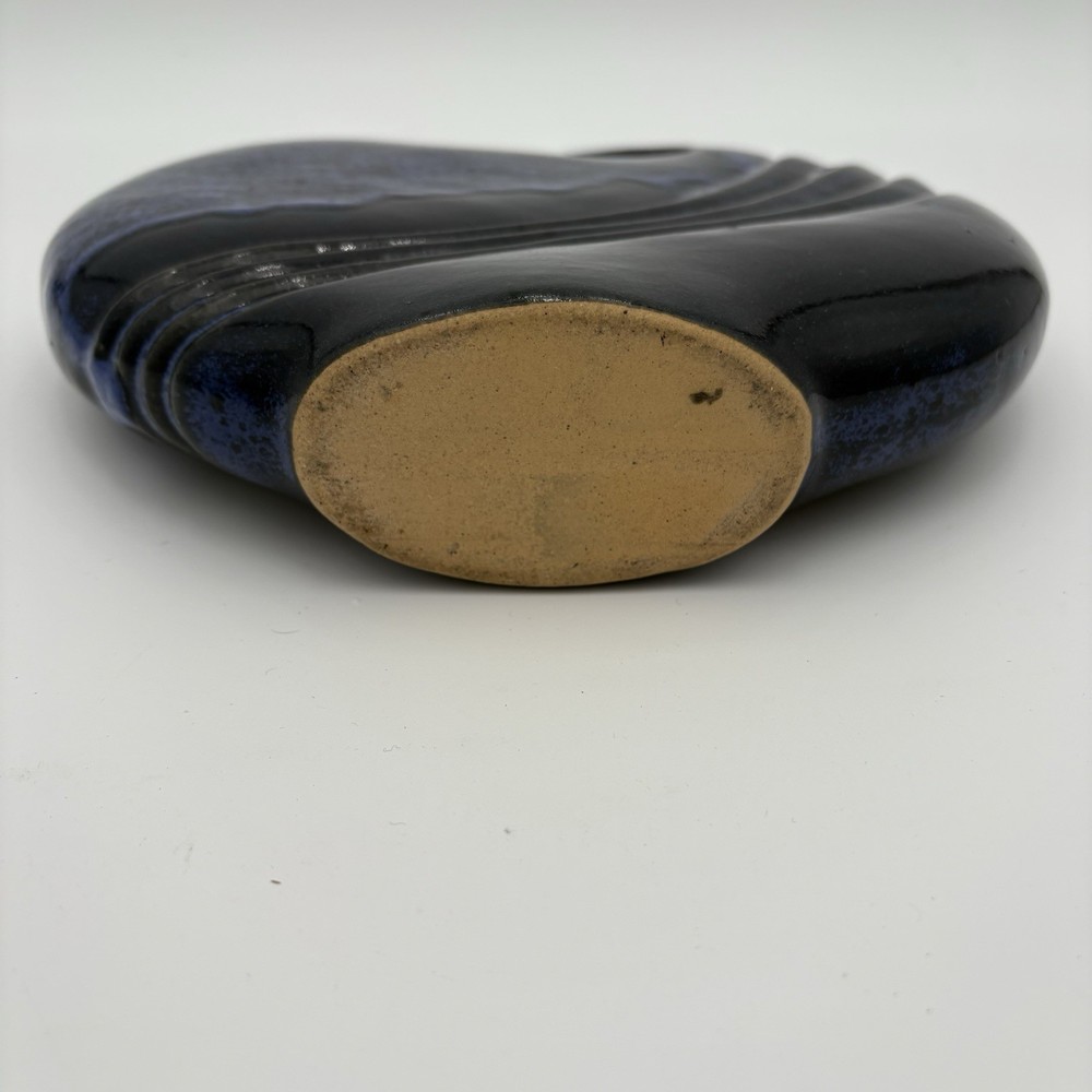 Vintage Ceramic Case Studio Dark Blue Glaze Abstract Shape