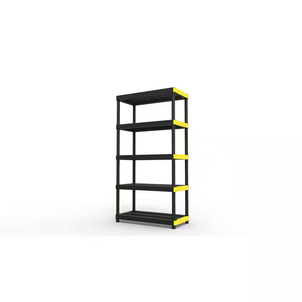 5-Tier Easy Assembly Multi-Purpose Plastic Garage Storage Shelving Unit in Black