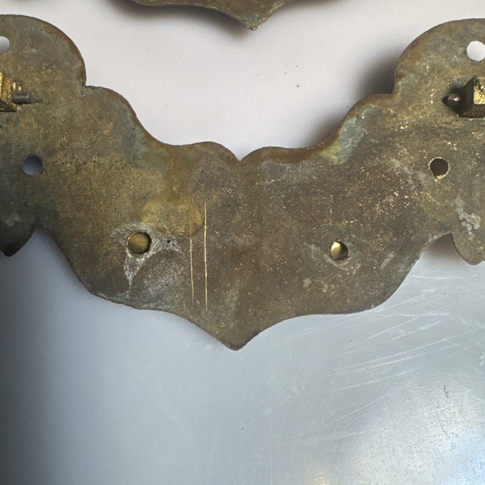 2 RARE MASSIVE 18TH CENTURY CHIPPENDALE BRASS DRAWER /PULL / HANDLE 7”