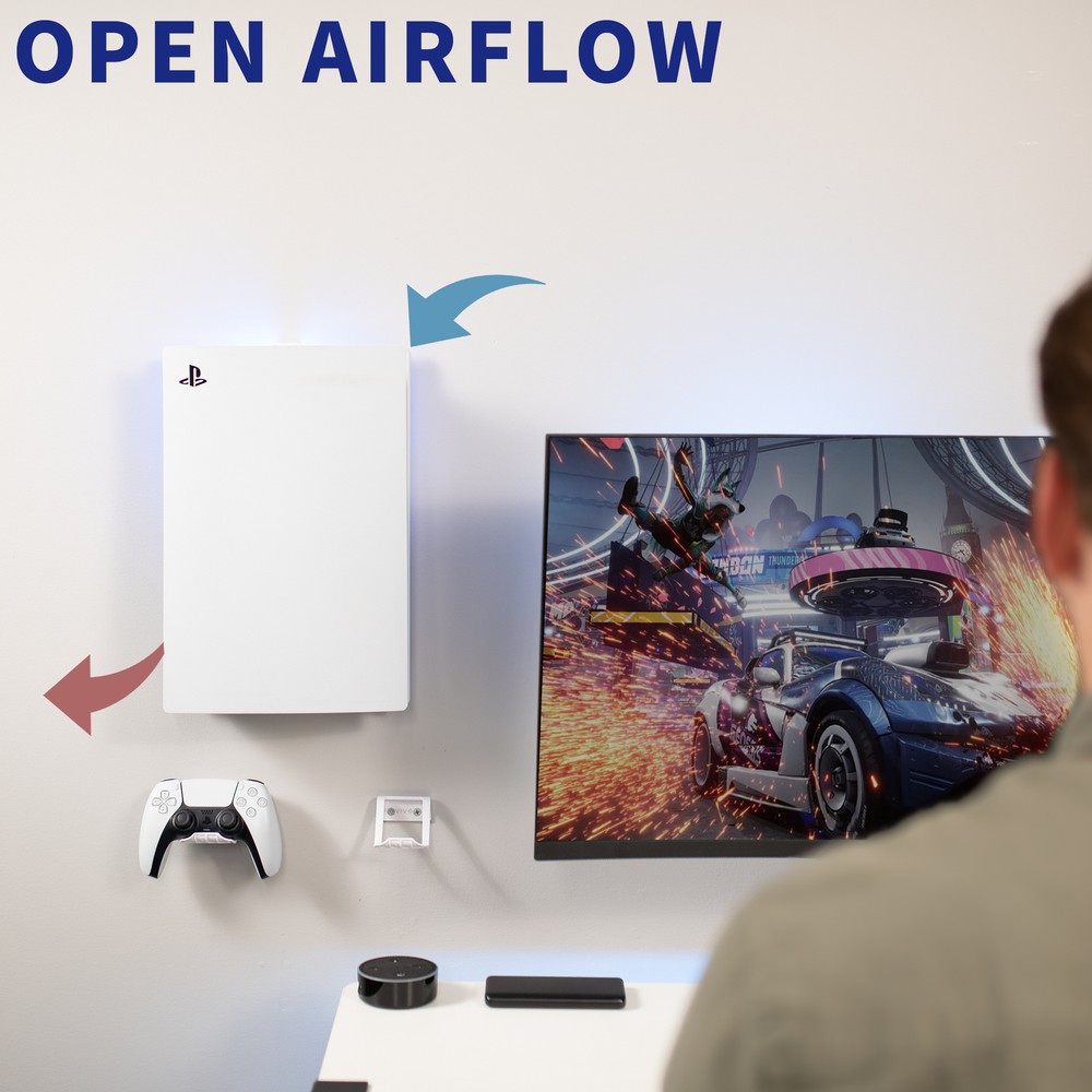 VIVO White Steel Wall Mount Designed for PS5 Console, 2 Controller Mounts