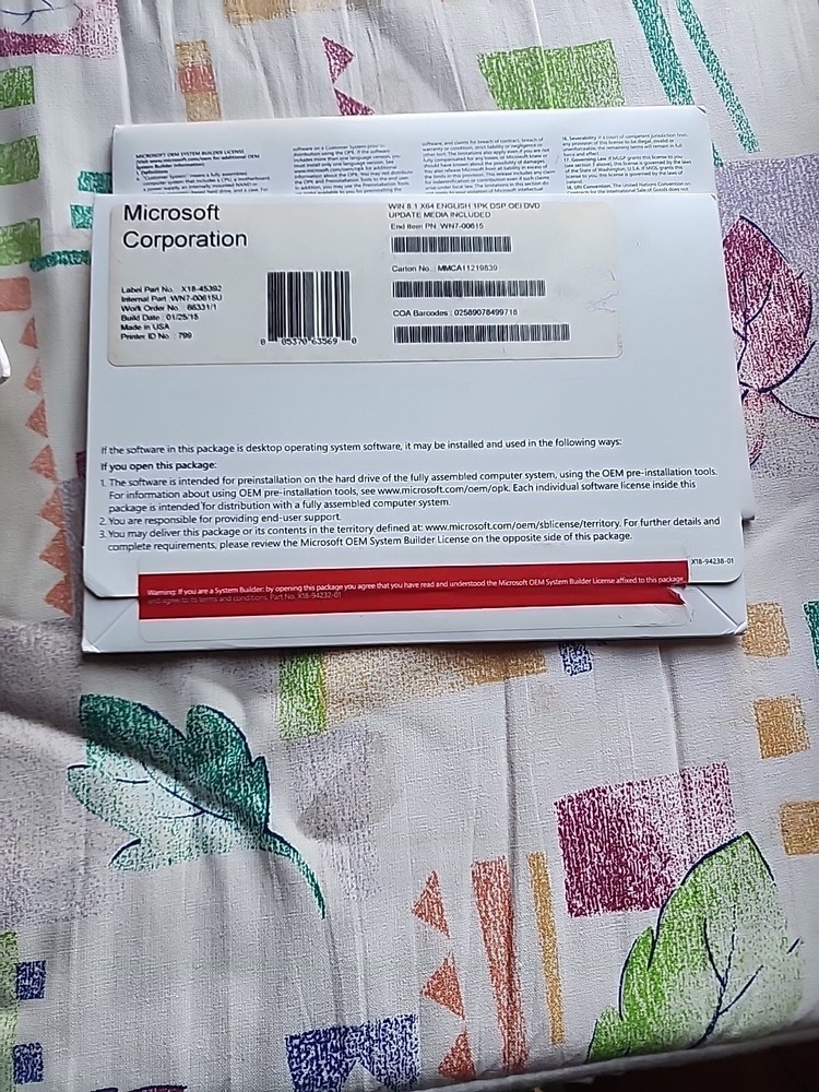 Microsoft Windows 8.1 64 Bit Update Media Included