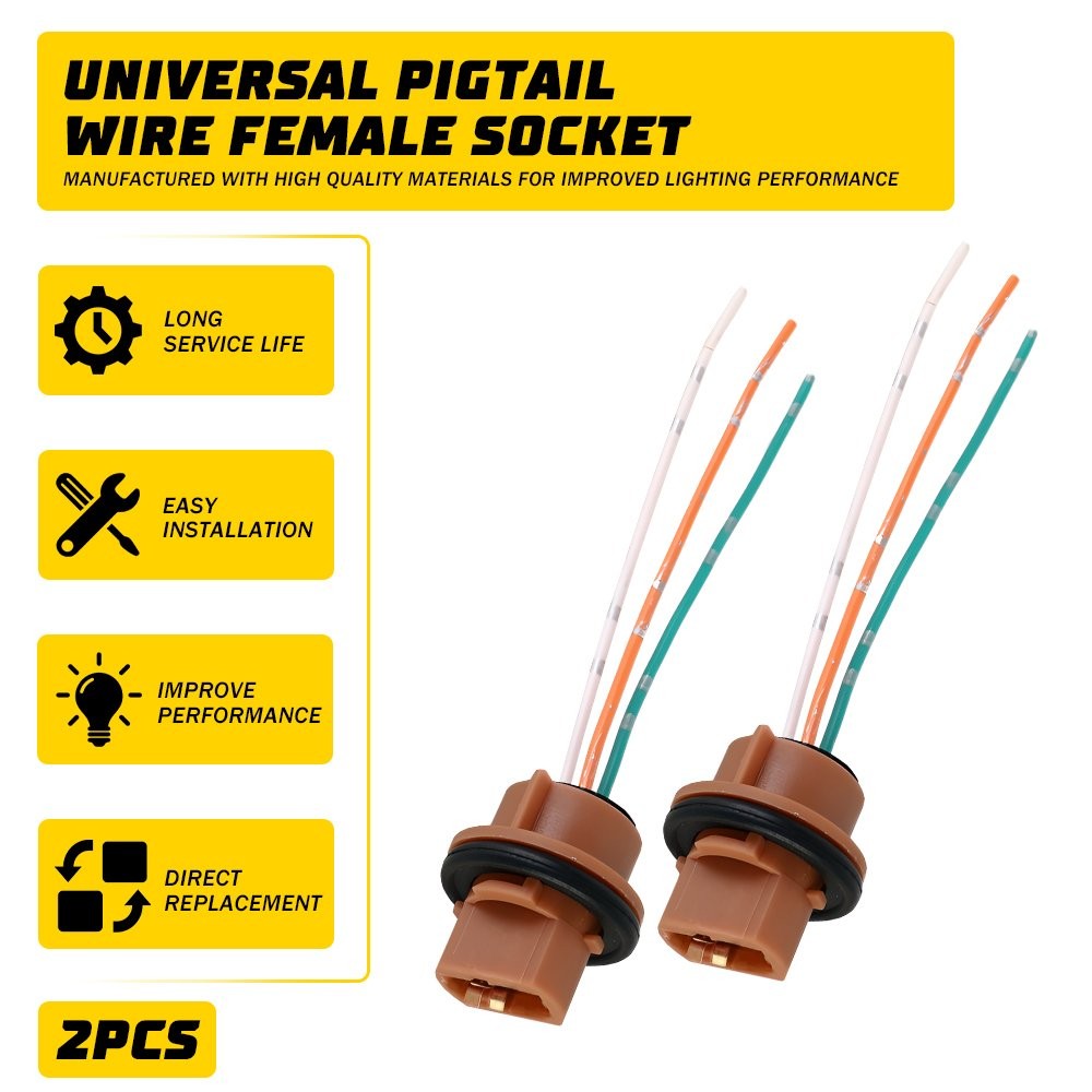 Universal Pigtail Wire Female Socket Two 7443 Harness Replace Stop Tail Brake