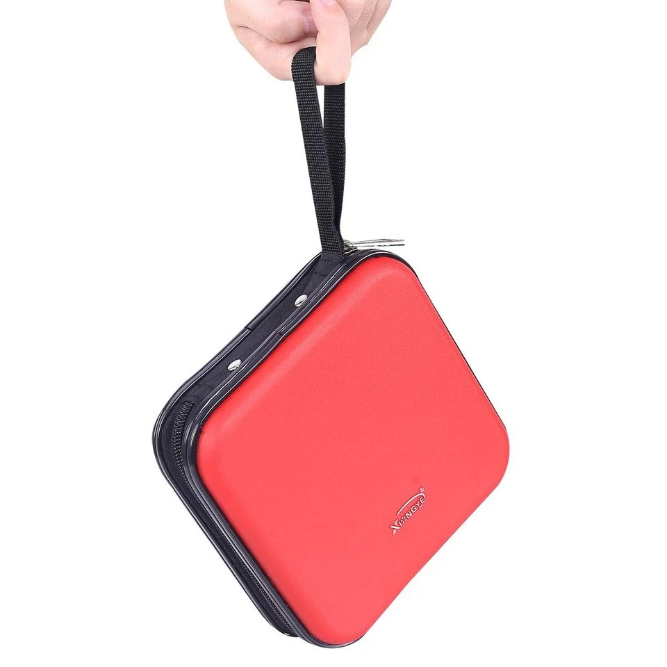 32 Capacity CD/DVD Wallet, Hard Shell Case, Portable Disk Storage for Car, Red