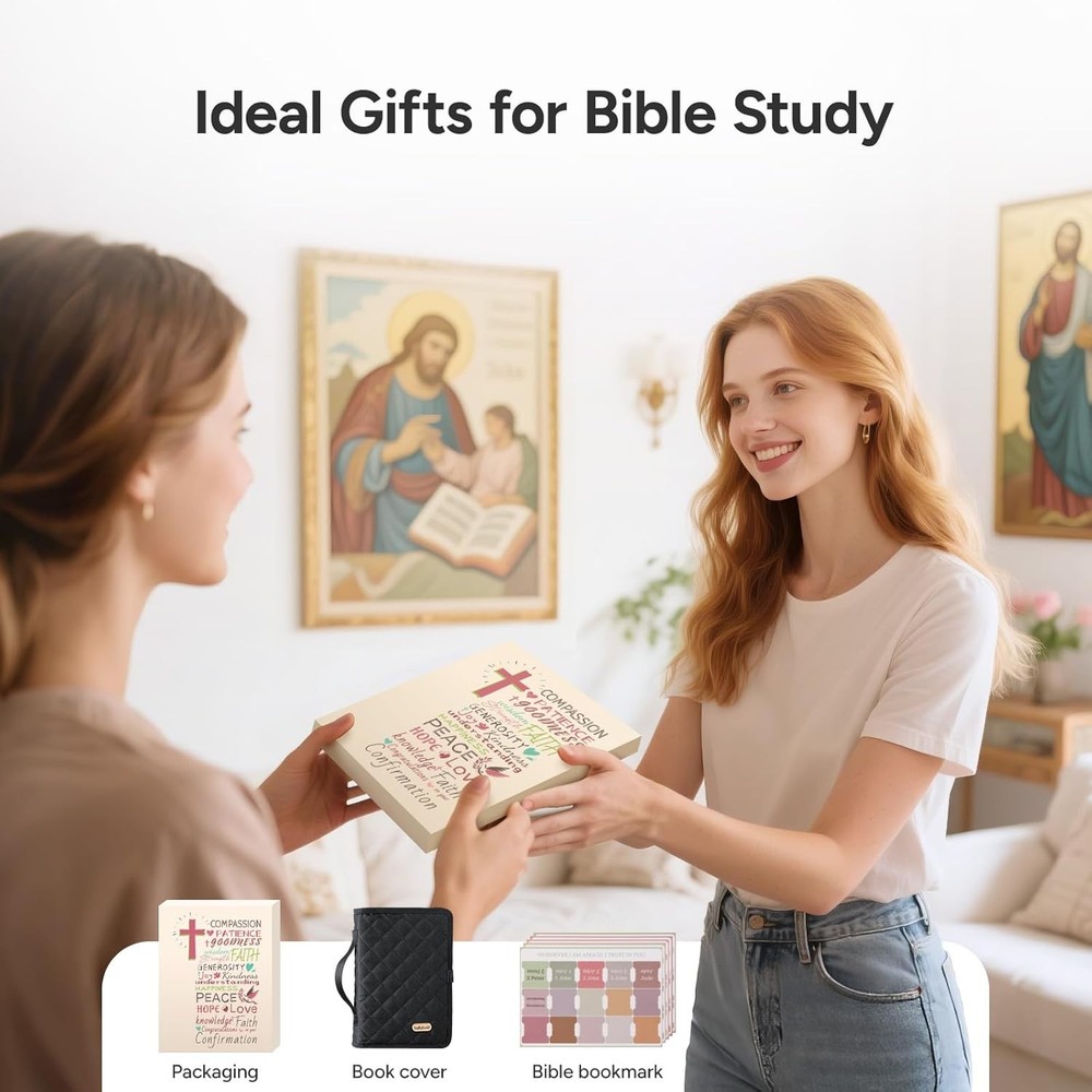 Adjustable Bible Cover with 75 Tabs - Case for Black