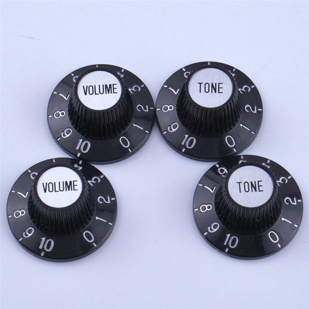 Black Witch Hat AMP 24 Splines Black & Silver Skirted Volume Tone Control Knobs