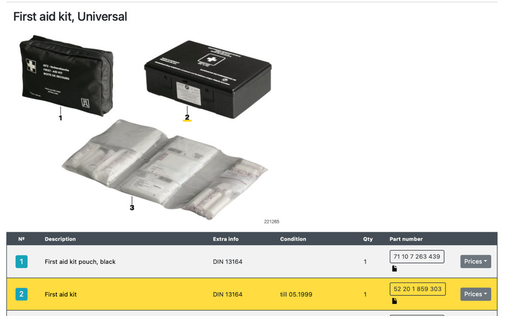 BMW E34 E31 first aid kit box 52201859303 empty