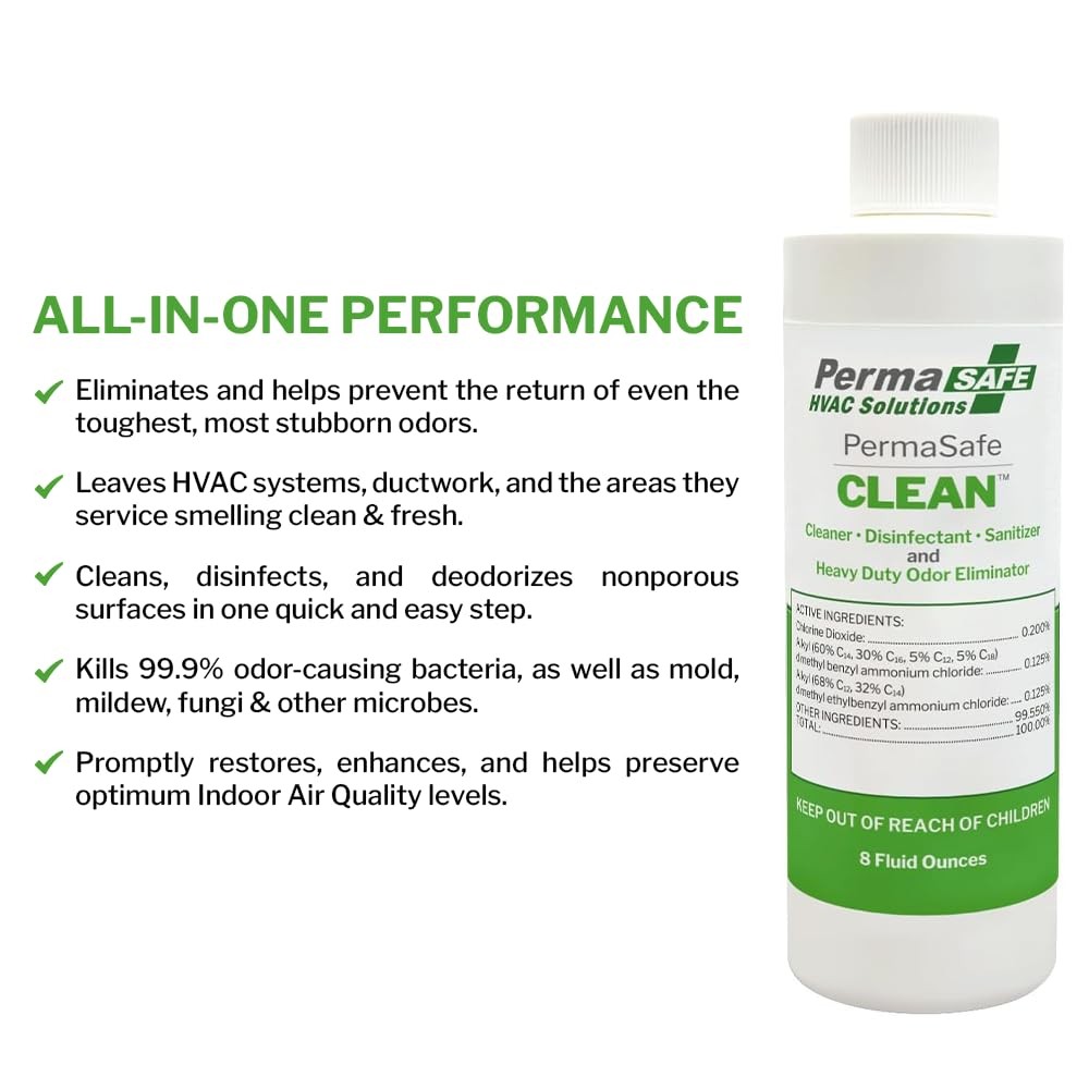 PermaSafe HVAC Solutions CLEAN System & Air Deodorizer, 8 Fl Oz (Pack of 1)