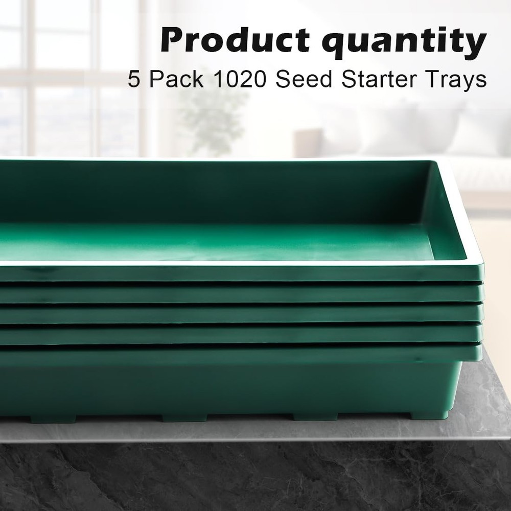 1020 Nursery Pots Trays 5 Pack, Plastic Flat Starter Trays, Durable Seedling ...